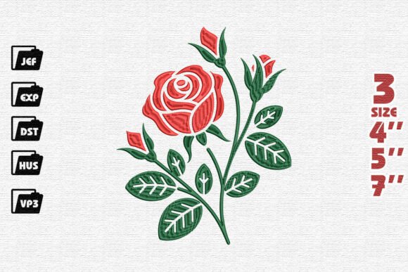 Classic Red Rose Stem Embroidery Design Review