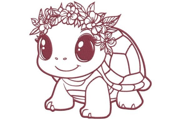 Cute Turtle with Flower Crown Embroidery Design Review