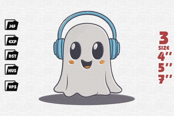 Happy Ghost with Blue Headphones Embroidery Review