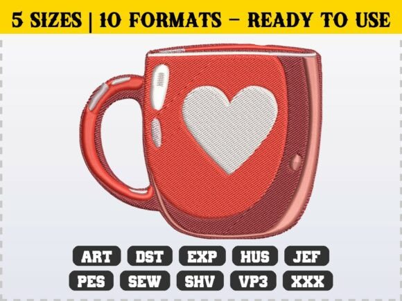 Review: Love Heart Coffee Mug Embroidery Design for Etsy Shops