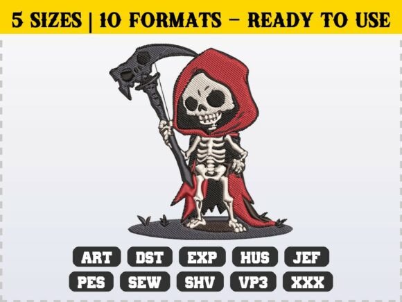 Spooky Grim Reaper Skeleton Embroidery Review